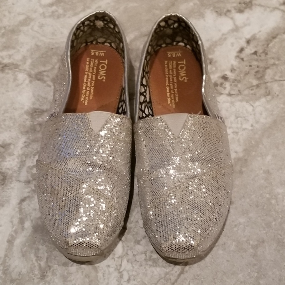 TOMS Silver Slip Ons